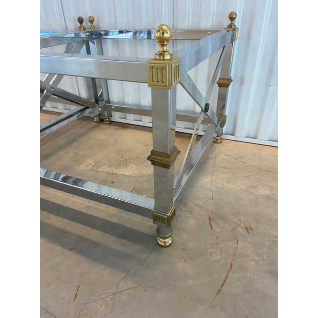 Chrome and Brass Two-Tiered Glass Top End Tables in the Style of Maison Jansen, a Pair For Sale - Image 10 of 11