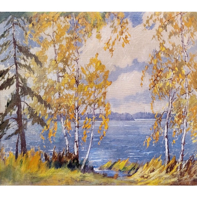 American James Topping-1920s Summer Landscape at the Lake-Oil Painting For Sale - Image 3 of 9
