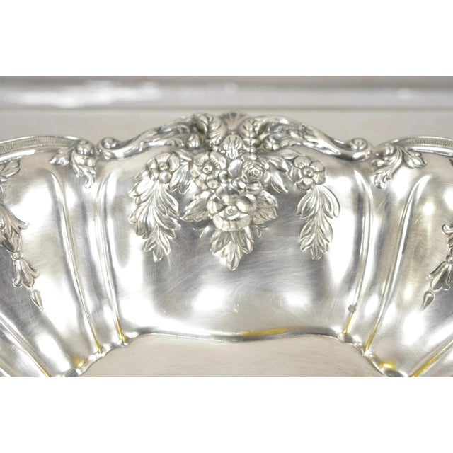 Vintage English Victorian Flower Rose Repousse Silver Plated Footed Oval Dish For Sale - Image 10 of 10