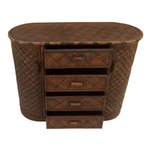 1990s Burt Bamboo Brown Bar Storage Two Door 4 Drawer Dark Tone