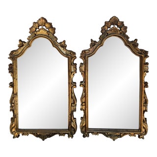 Pair of Mid-Century Italian Neoclassical Giltwood Mirrors For Sale