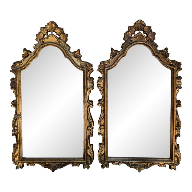 Pair of Mid-Century Italian Neoclassical Giltwood Mirrors For Sale