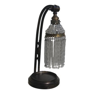 1920s French Art Deco Designer Bronze Based with Adjustable Cut Crystal Shade Desk Lamp For Sale