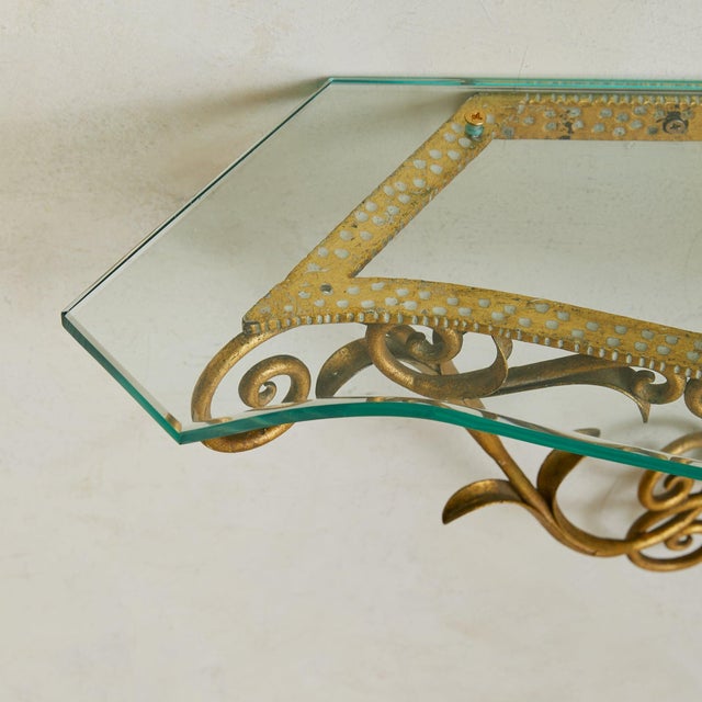 Italian Gilt Iron Wall-Mounted Console in the Manner of Pier Luigi Colli, 1950s For Sale In Chicago - Image 6 of 18
