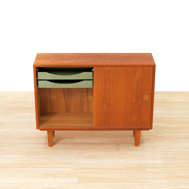 1960s Pair of Danish Modern Slim Teak Sideboard Cabinets Attributed Kai Kristiansen For Sale - Image 11 of 14