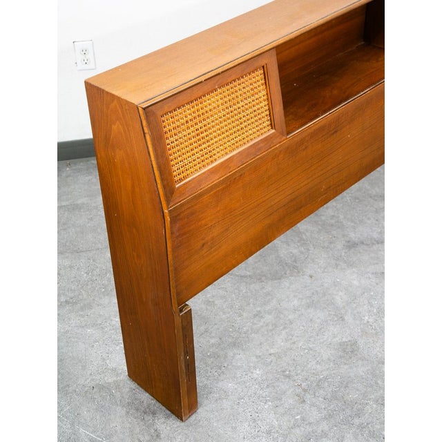 Brown Mid Century Modern Headboard Bed Frame Full Size Cane Doors Walnut Vintage MCM For Sale - Image 8 of 11