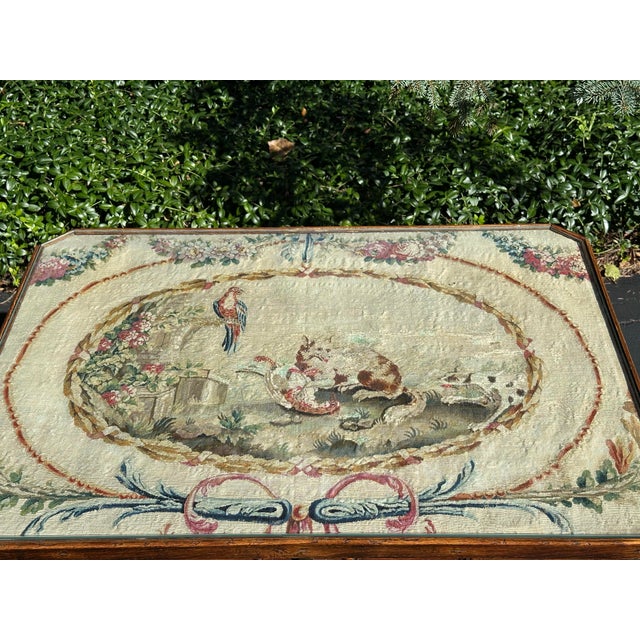 19th Century Walnut Desk With Aubusson Tapestry Top For Sale In Detroit - Image 6 of 11