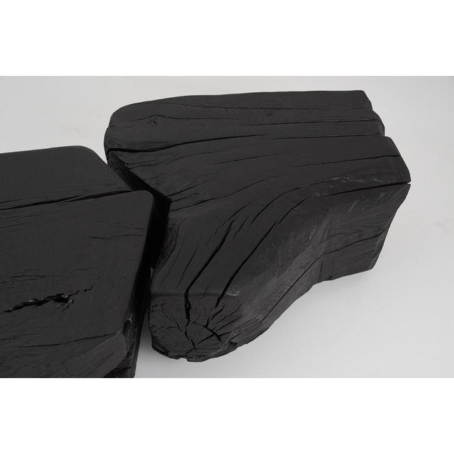 Black Sculptural Side Table in Burnt Black Wood by Logniture For Sale - Image 8 of 18