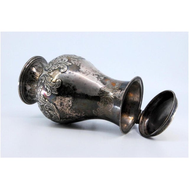 Metal Silver Coffee Pot with Floral Reliefs on the Base, Smooth Lid and Embossed Handle For Sale - Image 7 of 10