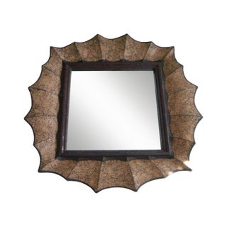 John Richard Designer Wall Mirror With Ruby and Golden Bronze Mosaic Glass Surround For Sale