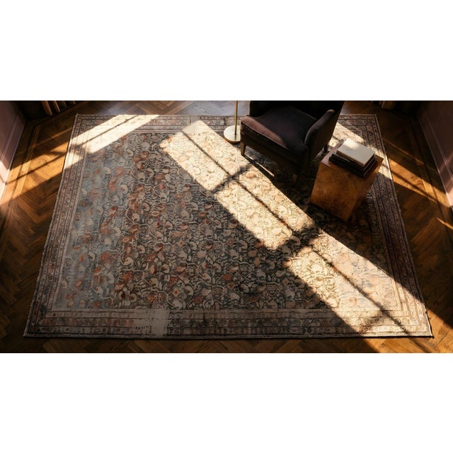 Textile 1920s Gray Charcoal Geometric Antique Persian Malayer Rug 4' X 6'4" Knotted Wool Carpet For Sale - Image 7 of 9