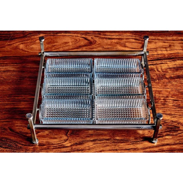 Chrome and Glass Counter Top Shelf attributed to Jacques Adnet, France, 1940s For Sale - Image 9 of 14