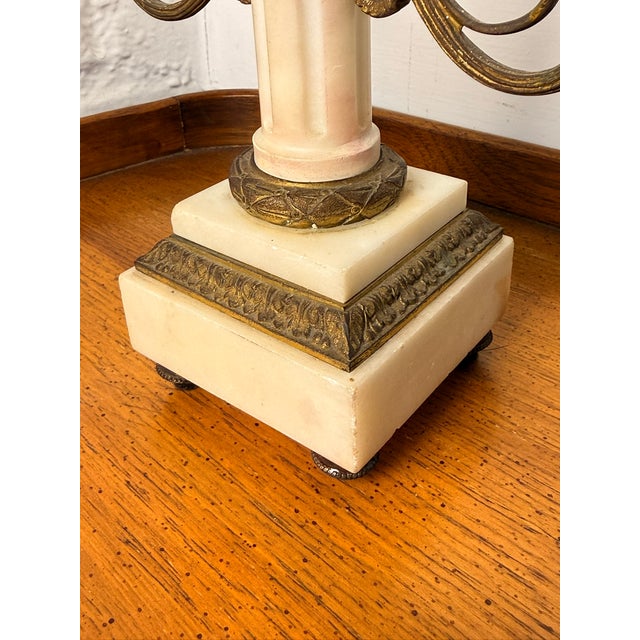 Pair of French Empire Style 19 Century Pair of Marble & Gilt Bronze Candle Sticks With Rooster Heads For Sale - Image 9 of 13