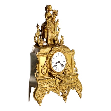 French Mantelpiece Clock in Gilded Bronze For Sale