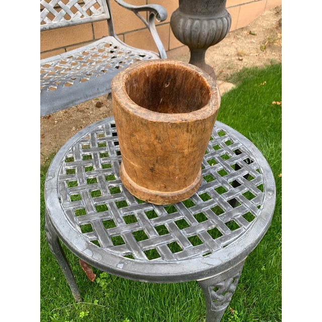 Antique Rustic Wooden Mortar Primitive Vessel For Sale - Image 9 of 12