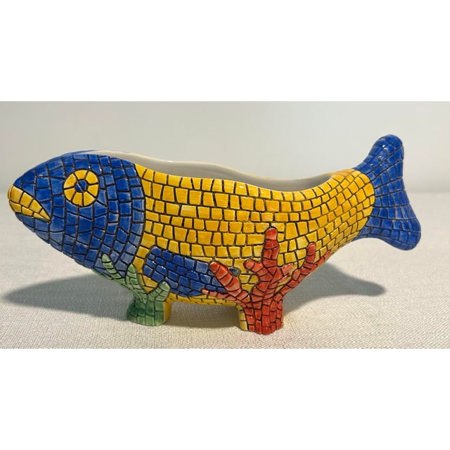 Ceramic Mid 20th Century Mid Centruy Modern Vietri Nettuno Italian Mosaic Coral and Fish Decorative Dining Accessories - A 4 Piece Set For Sale - Image 7 of 10
