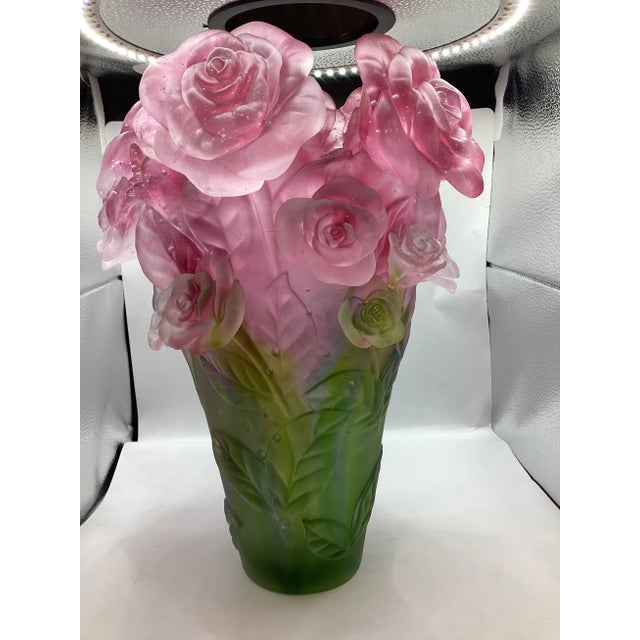 1970s 1970s Art Glass Vintage Crystal Multi Color Rose Vase, Signed France For Sale - Image 5 of 10