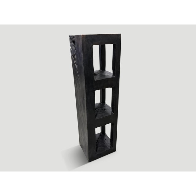 Contemporary Andrianna Shamaris Log Style Teak Wood Charred Shelf For Sale - Image 3 of 5