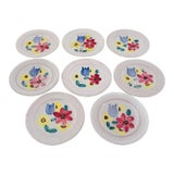 Mid-Century Hand Painted Floral Plates - Set of 8 For Sale