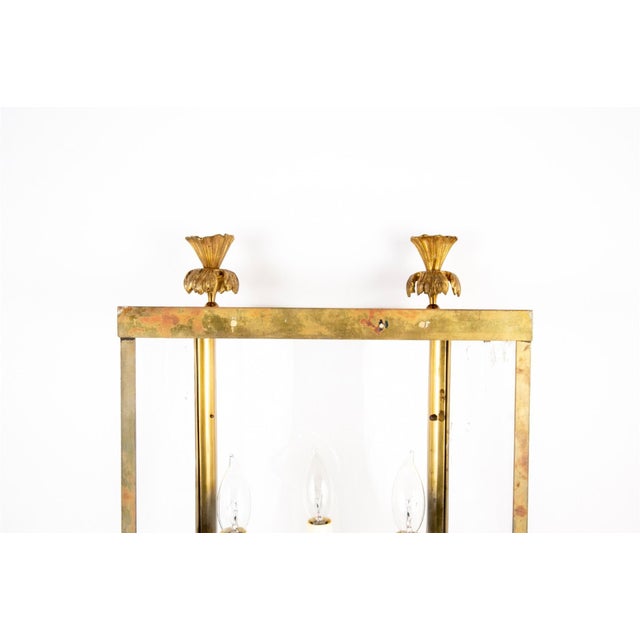 Brass Vintage Glass and Brass Three Light Wall Sconce For Sale - Image 8 of 9