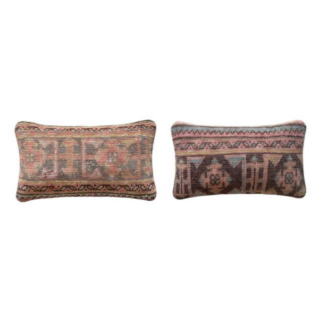 Pink Anatolian Rug Pillow Cover 12'' X 20'' - Set of Two For Sale