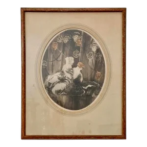 Antique Louis Icart Les Masques Hand Colored Print C.1926