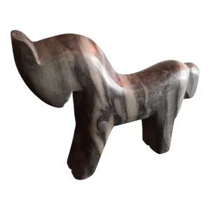 1980s Hand Carved Solid Grey Marble Horse Figurine