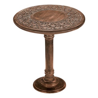 Handcrafted Mango Wood Round Pedestal End Accent Table For Sale