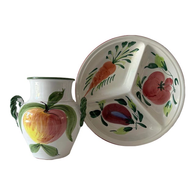 Mid 20th Century Ceramic Serving Platter & Pitcher Set, Made in Italy For Sale
