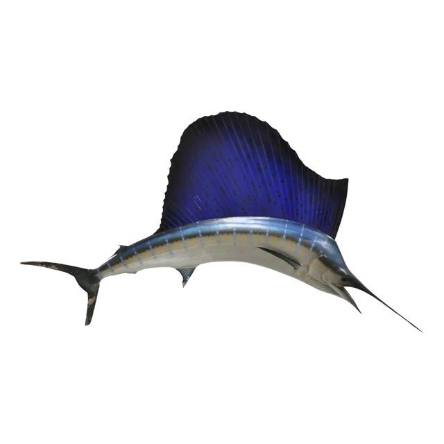 Large Vintage Taxidermy Replica Blue Marlin Sailfish Wall Mount For Sale