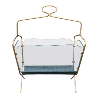 Italian Modern Brass and Glass Magazine Holder For Sale