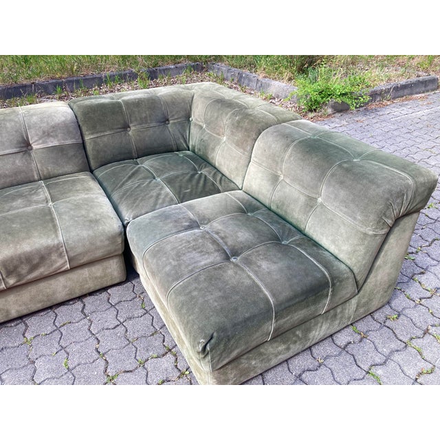 Vintage Green Suede Modular Sofa, 1970s, Set of 5 For Sale - Image 10 of 18