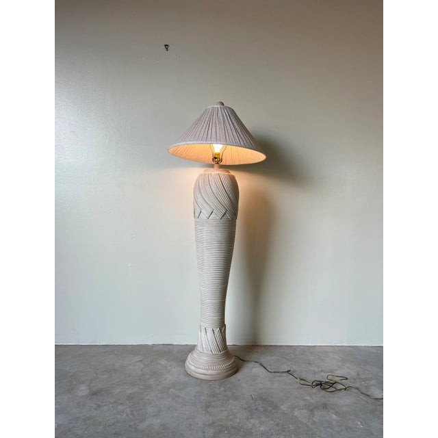 Available for sale this fantastic 1980's Vintage coastal faux - pencil reed plaster floor lamp. A statement piece perfect...