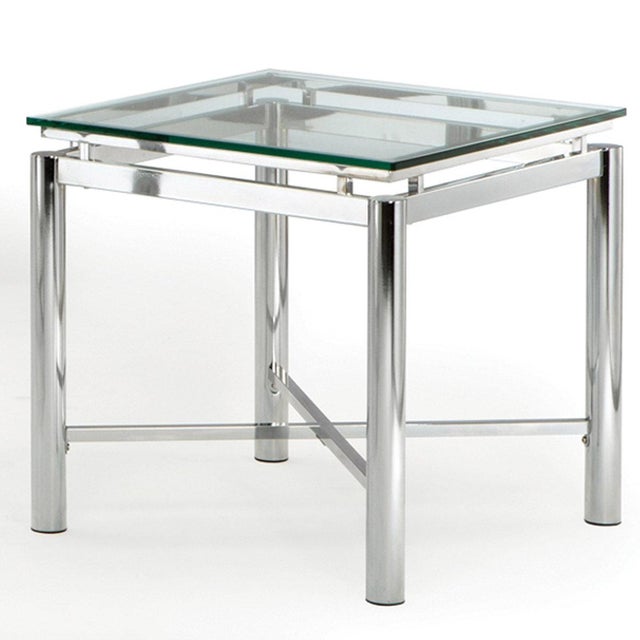 Metal 1970s Ultra-Modern 3-Piece Glass and Chrome Coffee Table & Two Matching End Tables. For Sale - Image 7 of 10