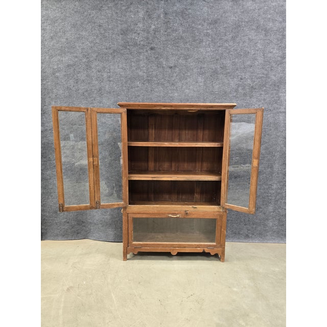 2000 - 2009 Solid Reclaimed Wood Glass Display Hutch, Rustic Farmhouse Bookcase For Sale - Image 5 of 13