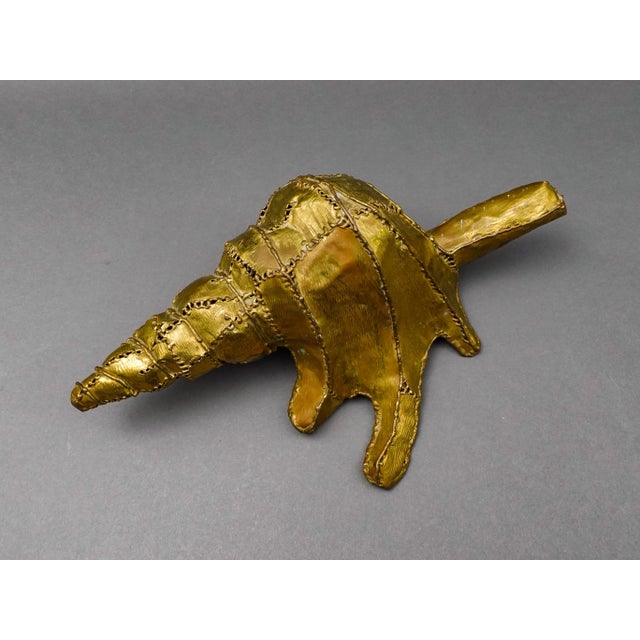 Luciano Bustamante Mexico Signed Brass Conch Nautical Sea Shell Sculpture . Measures approximately 16 1/2" long, 9 5/8"...