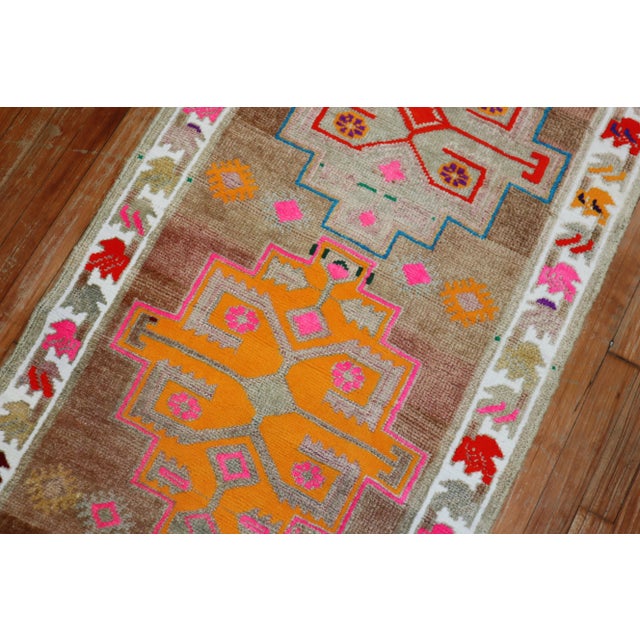Mid 20th Century Colorful Turkish Runner, 2'8'' X 12'7'' For Sale - Image 5 of 10