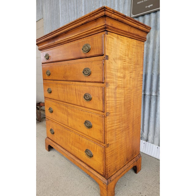 Chippendale Antique American Chippendale Tiger Maple Tall Chest / Dresser For Sale - Image 3 of 12
