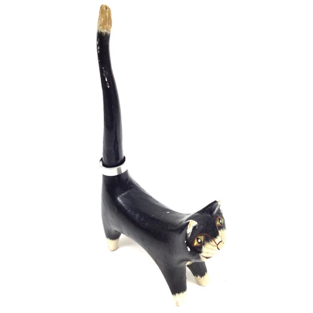 Antique Wood Folk Art Kitty Cat Carved Figurine For Sale - Image 11 of 13