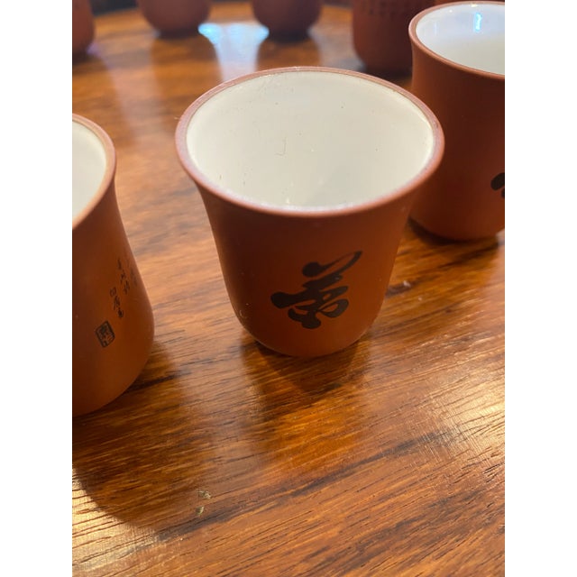Chinese Vintage Yixing Red Clay Saki Cups- Set of 8 For Sale - Image 3 of 13