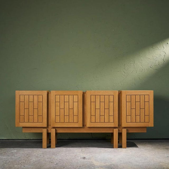 Brutalist Brutalist Sideboard with Geometric Details in Oak, France, 1980s For Sale - Image 3 of 17