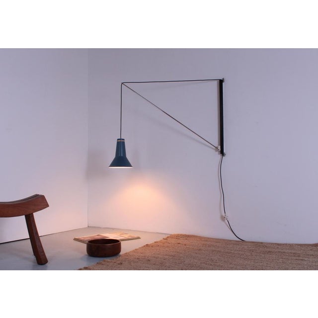 Petrol Blue Model 25 Adjustable Wall Lamp by W. Hagoort for Hagoort, 1950s For Sale - Image 16 of 18