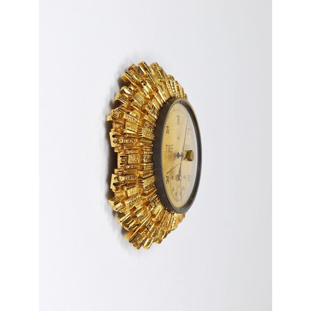 Metal Sunburst Golden Brass Wall Weather Station, 1950s For Sale - Image 7 of 15