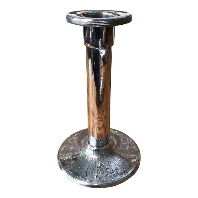 Arts and Crafts Candle Holder Silver Plated by Vintage Rogers Hand Engraved For Sale