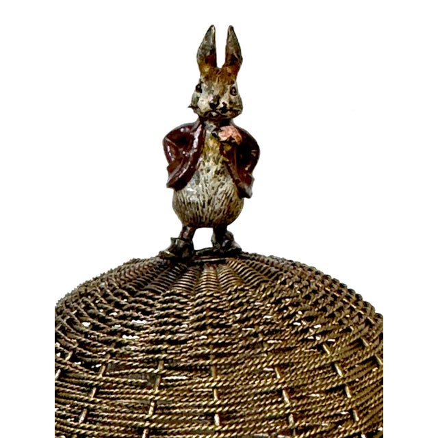 Victorian Vienna Woven Bronze Basket Box with Cold-Painted Rabbit, Attributed to Bergman For Sale - Image 3 of 6