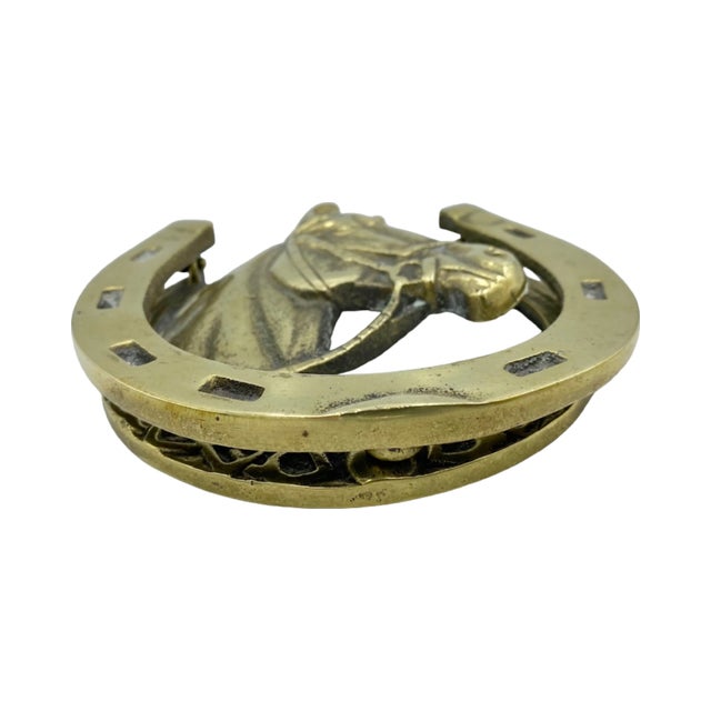 Vintage Brass Horseshoe Door Knocker For Sale - Image 10 of 12