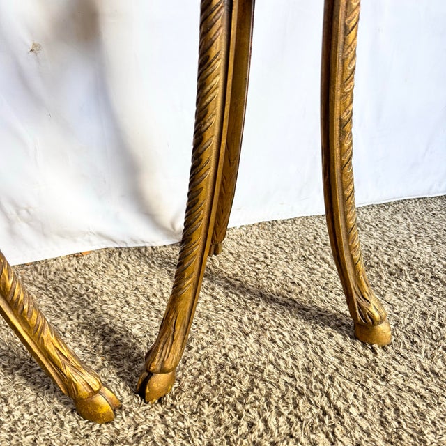 Mid 20th Century Vintage Neoclassical-Style Carved Ram Head Giltwood Pedestals/Gueridon Stands - A Pair For Sale - Image 5 of 8