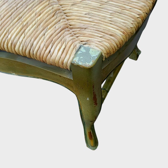 Vintage Circa 1930s French Provencial Bench With Rush Seat For Sale - Image 9 of 18