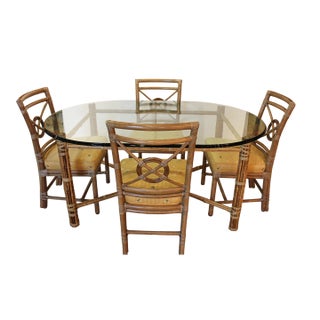 Late 20th Century McGuire Dining Set With Four “Target” Back Chairs For Sale