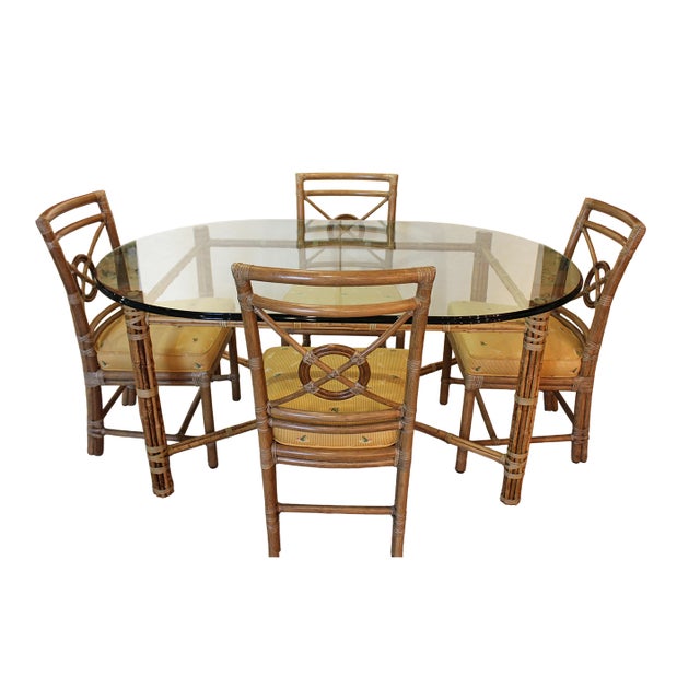 Late 20th Century McGuire Dining Set With Four “Target” Back Chairs For Sale